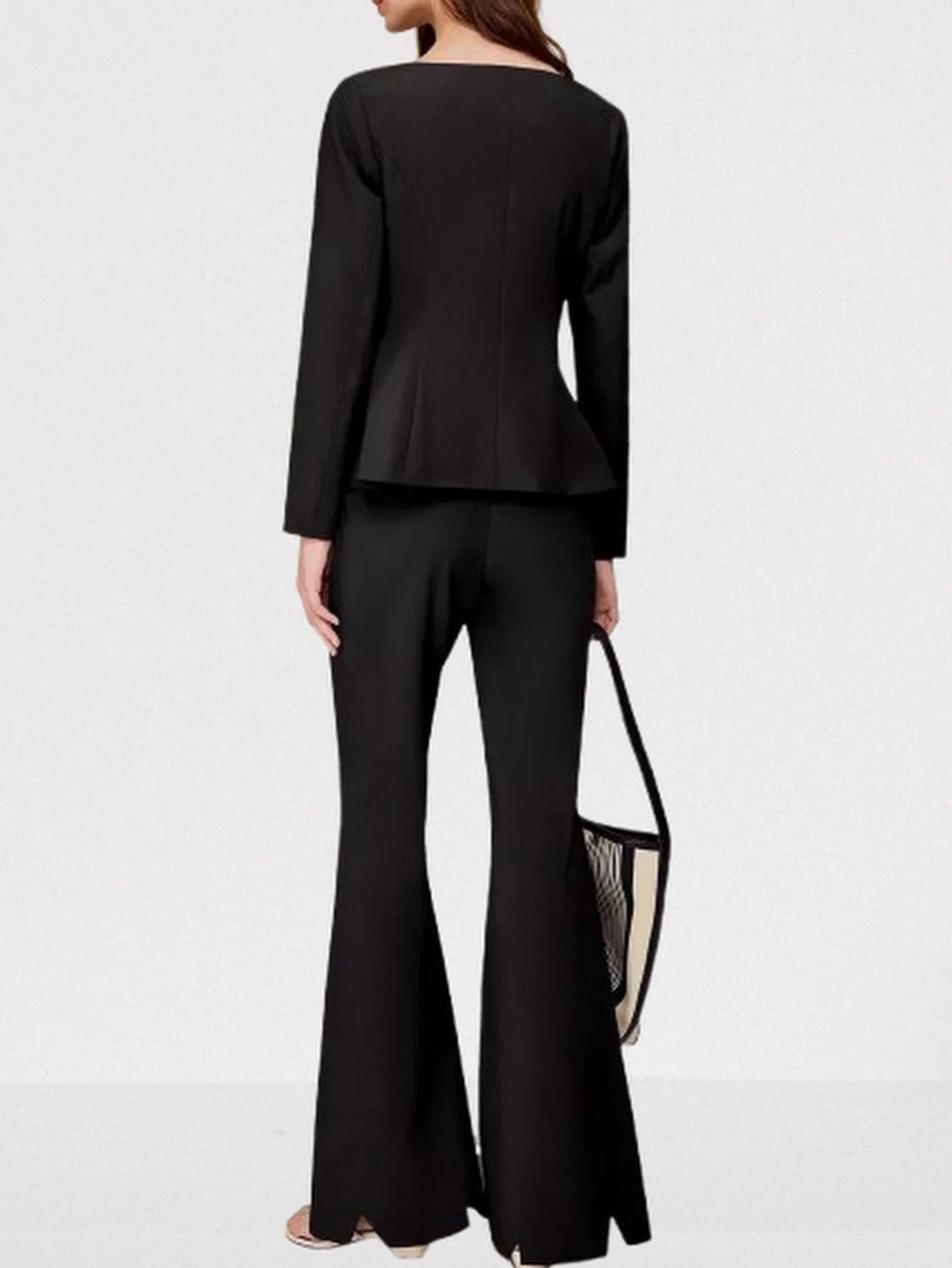 Asymmetrical Black Jacket and Pant Set Suits & Sets