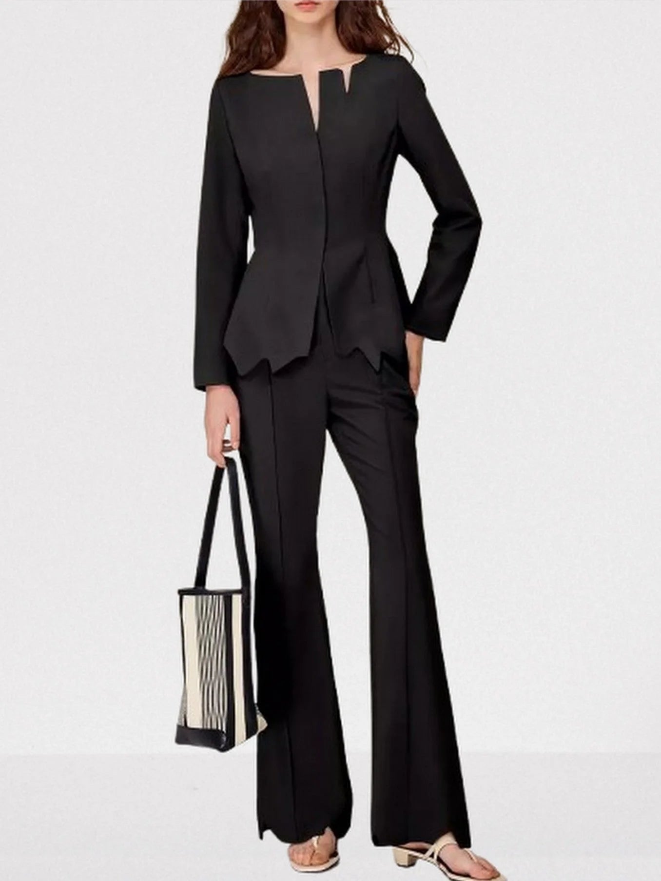 Asymmetrical Black Jacket and Pant Set Suits & Sets