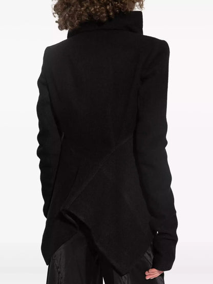 Asymmetrical Black Wool High-Neck Zip Jacket - Jackets