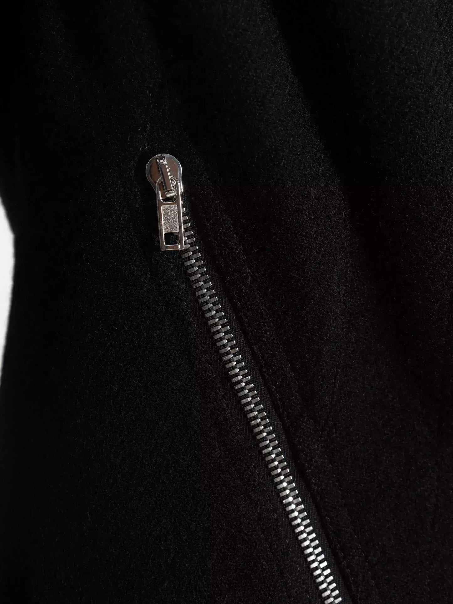 Asymmetrical Black Wool High-Neck Zip Jacket - Jackets