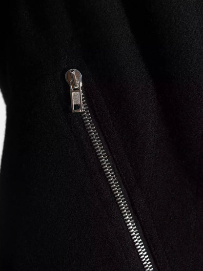 Asymmetrical Black Wool High-Neck Zip Jacket - Jackets