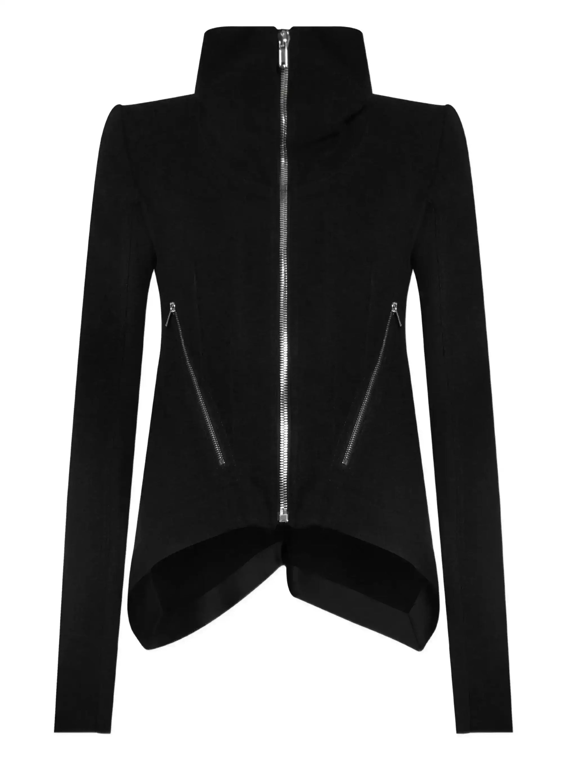 Asymmetrical Black Wool High-Neck Zip Jacket - Jackets