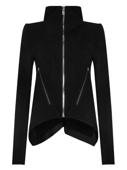 Asymmetrical Black Wool High-Neck Zip Jacket - Jackets