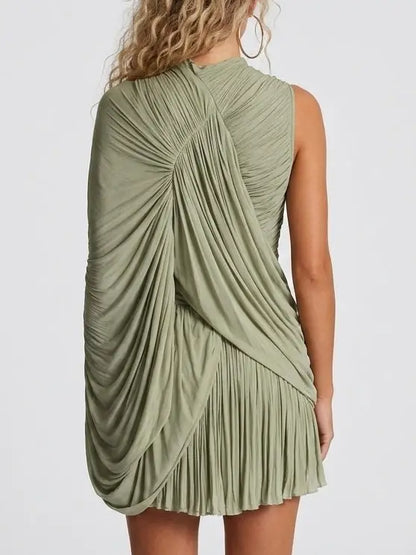 Asymmetrical Draped Cape Jersey Mini Dress - Dresses