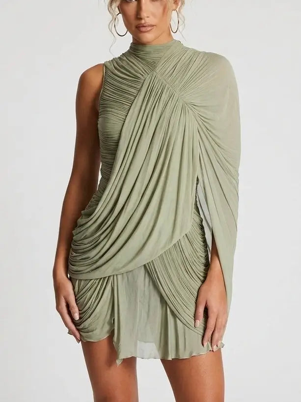 Asymmetrical Draped Cape Jersey Mini Dress - Dresses