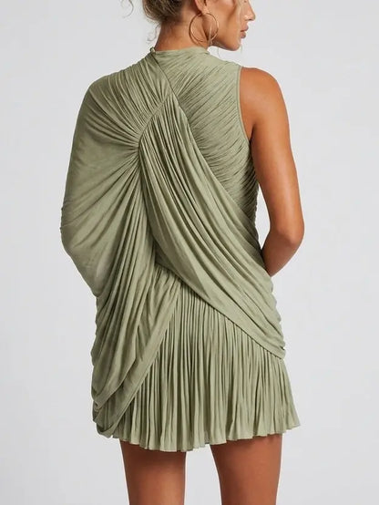 Asymmetrical Draped Cape Jersey Mini Dress - Dresses