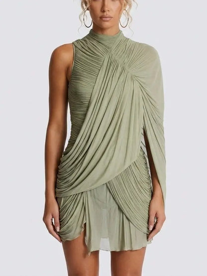 Asymmetrical Draped Cape Jersey Mini Dress - Dresses