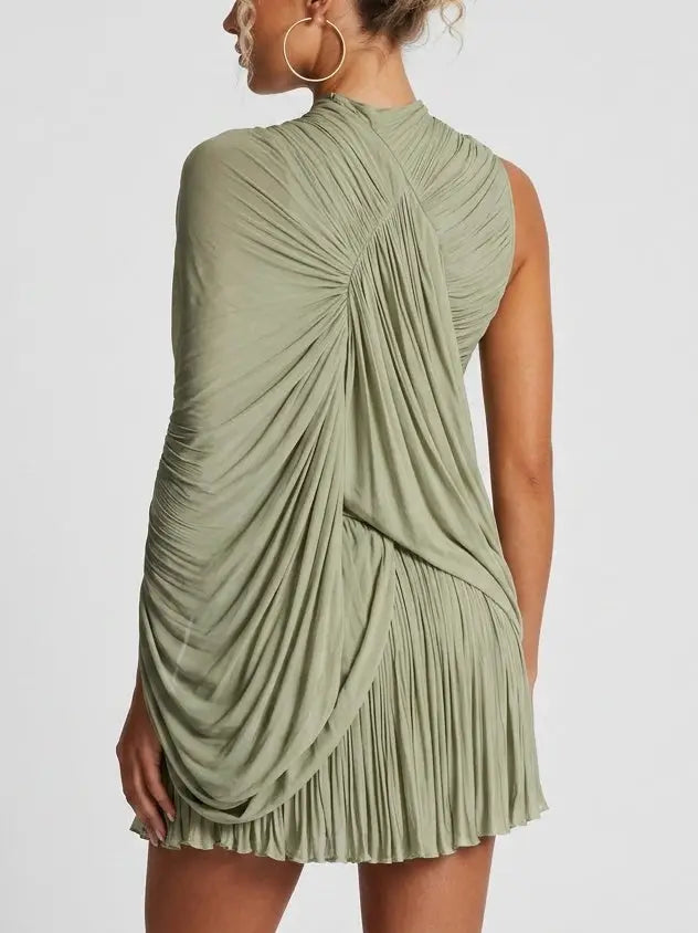 Asymmetrical Draped Cape Jersey Mini Dress - Dresses