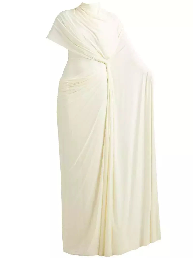 Asymmetrical Draped Gathered Cape Gown - Dresses