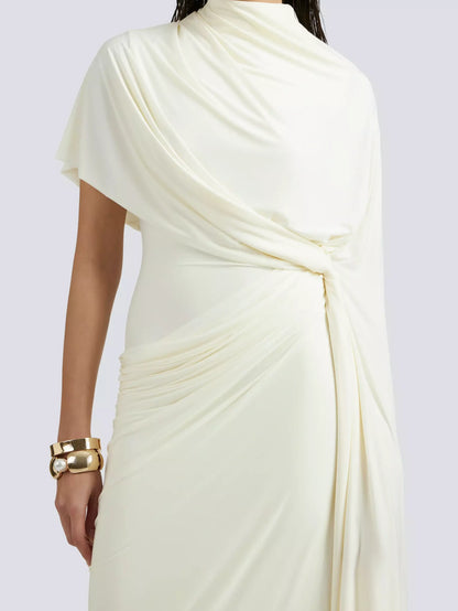 Asymmetrical Draped Gathered Cape Gown - Dresses