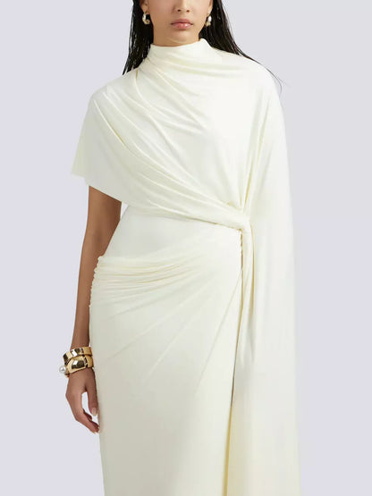 Asymmetrical Draped Gathered Cape Gown - Dresses