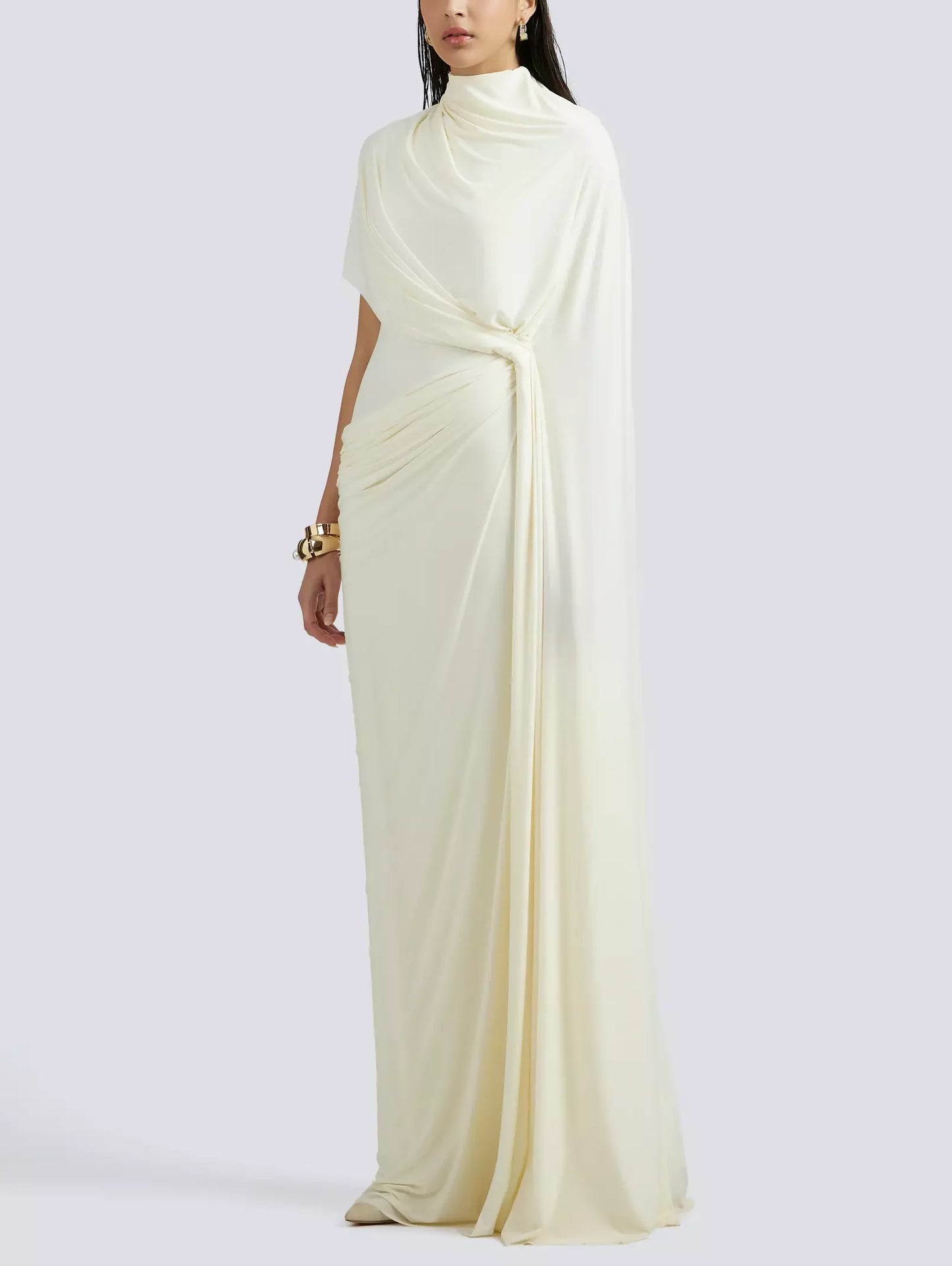 Asymmetrical Draped Gathered Cape Gown - Dresses