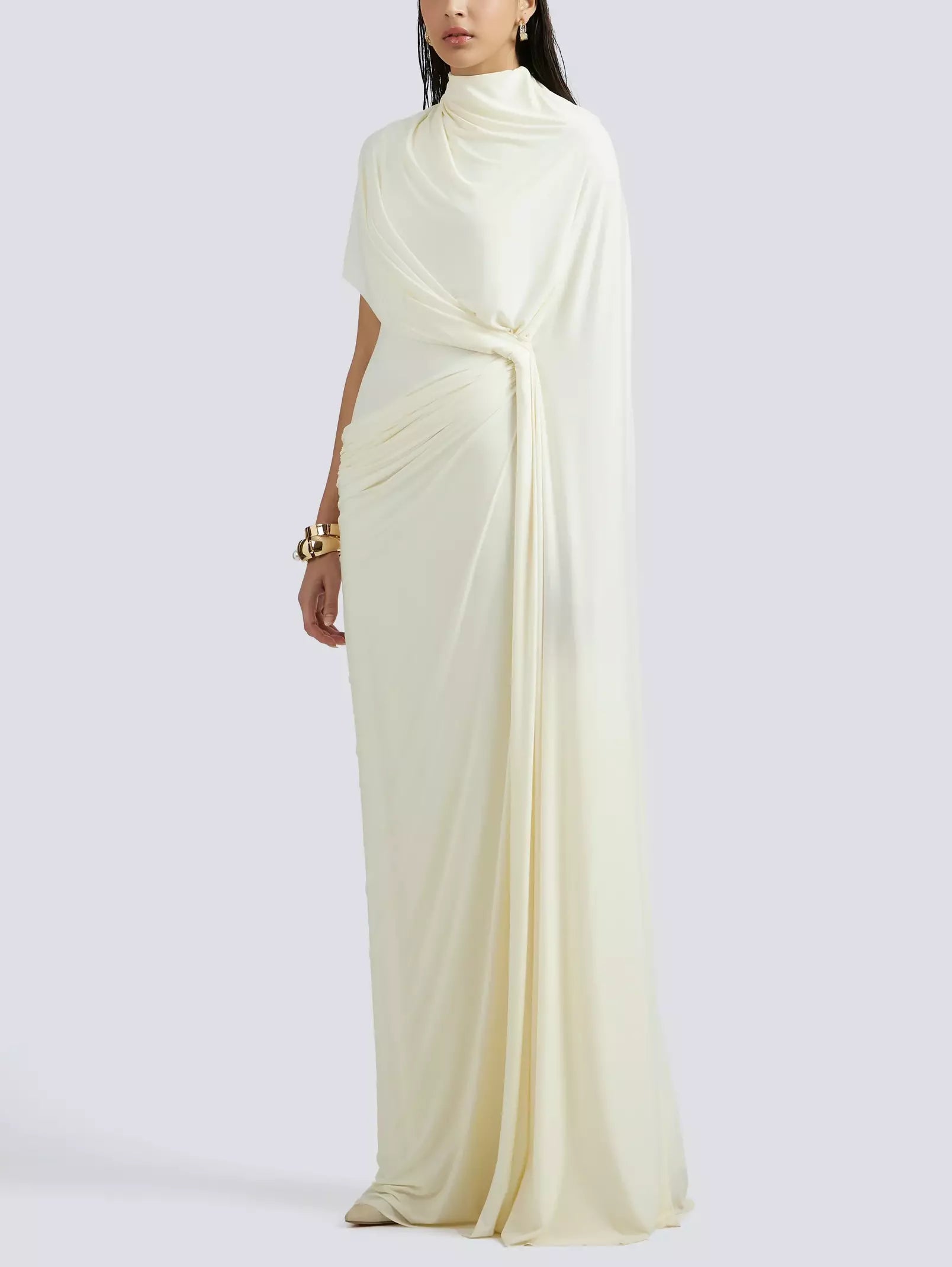Asymmetrical Draped Gathered Cape Gown - Dresses