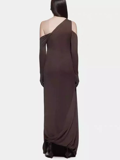 Asymmetrical Draped Interlock Sculptured Gown - Dresses