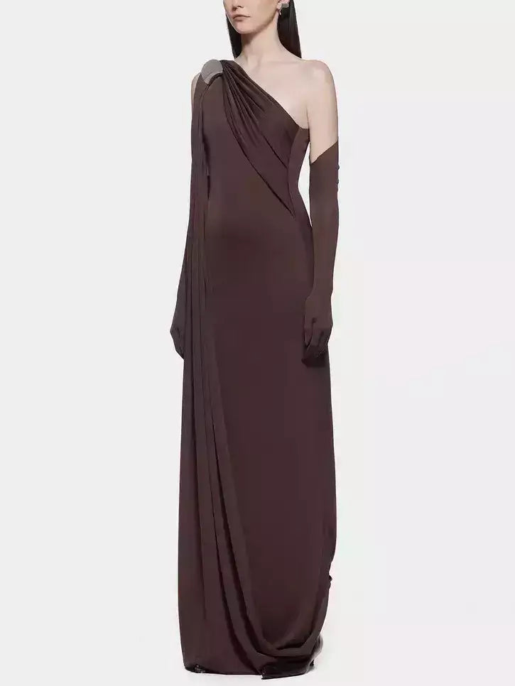 Asymmetrical Draped Interlock Sculptured Gown - Dresses
