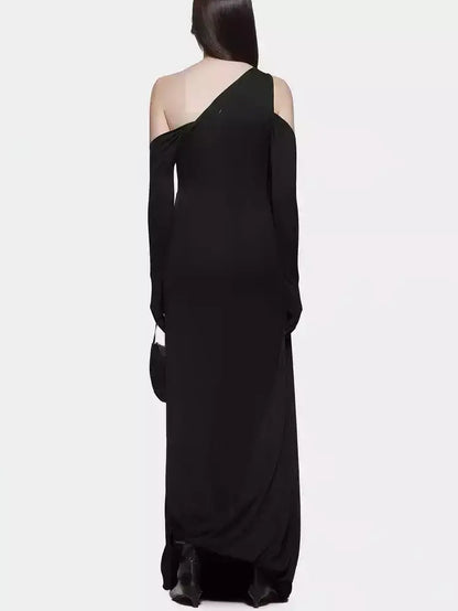 Asymmetrical Draped Interlock Sculptured Gown - Dresses