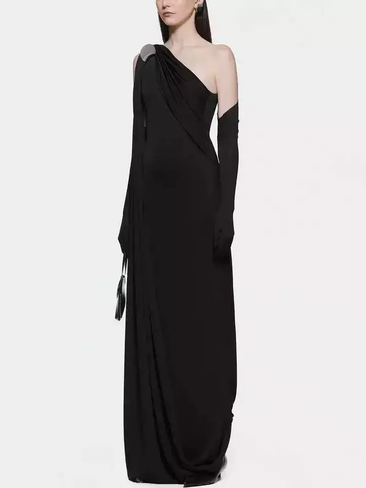 Asymmetrical Draped Interlock Sculptured Gown - Dresses