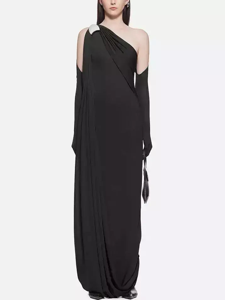 Asymmetrical Draped Interlock Sculptured Gown - S / Black - Dresses