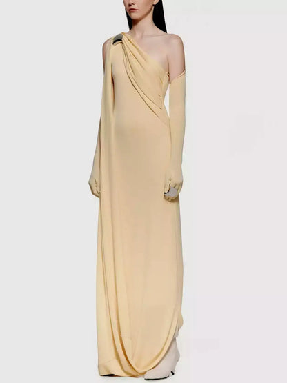 Asymmetrical Draped Interlock Sculptured Gown - Dresses