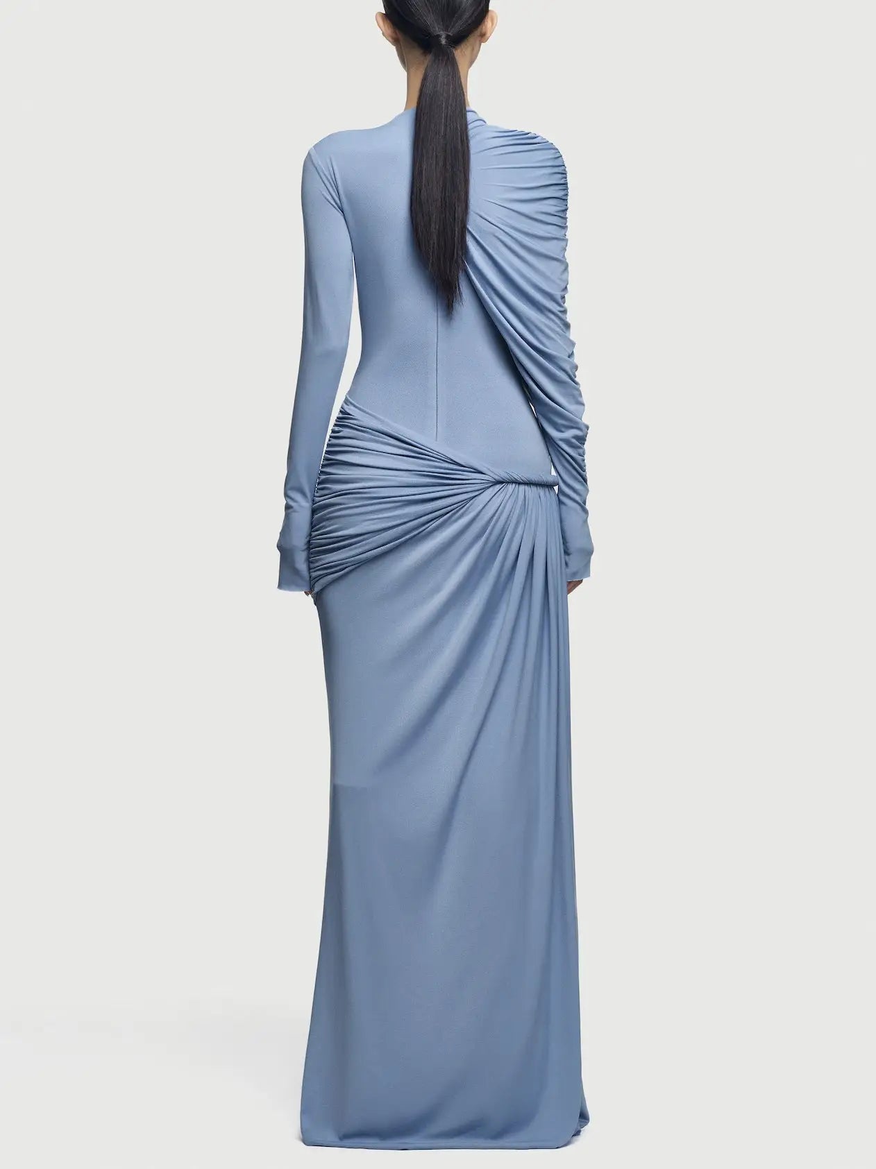 Asymmetrical Draped Long-Sleeve Jersey Gown - Dresses