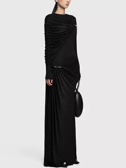 Asymmetrical Draped Long-Sleeve Jersey Gown - Dresses