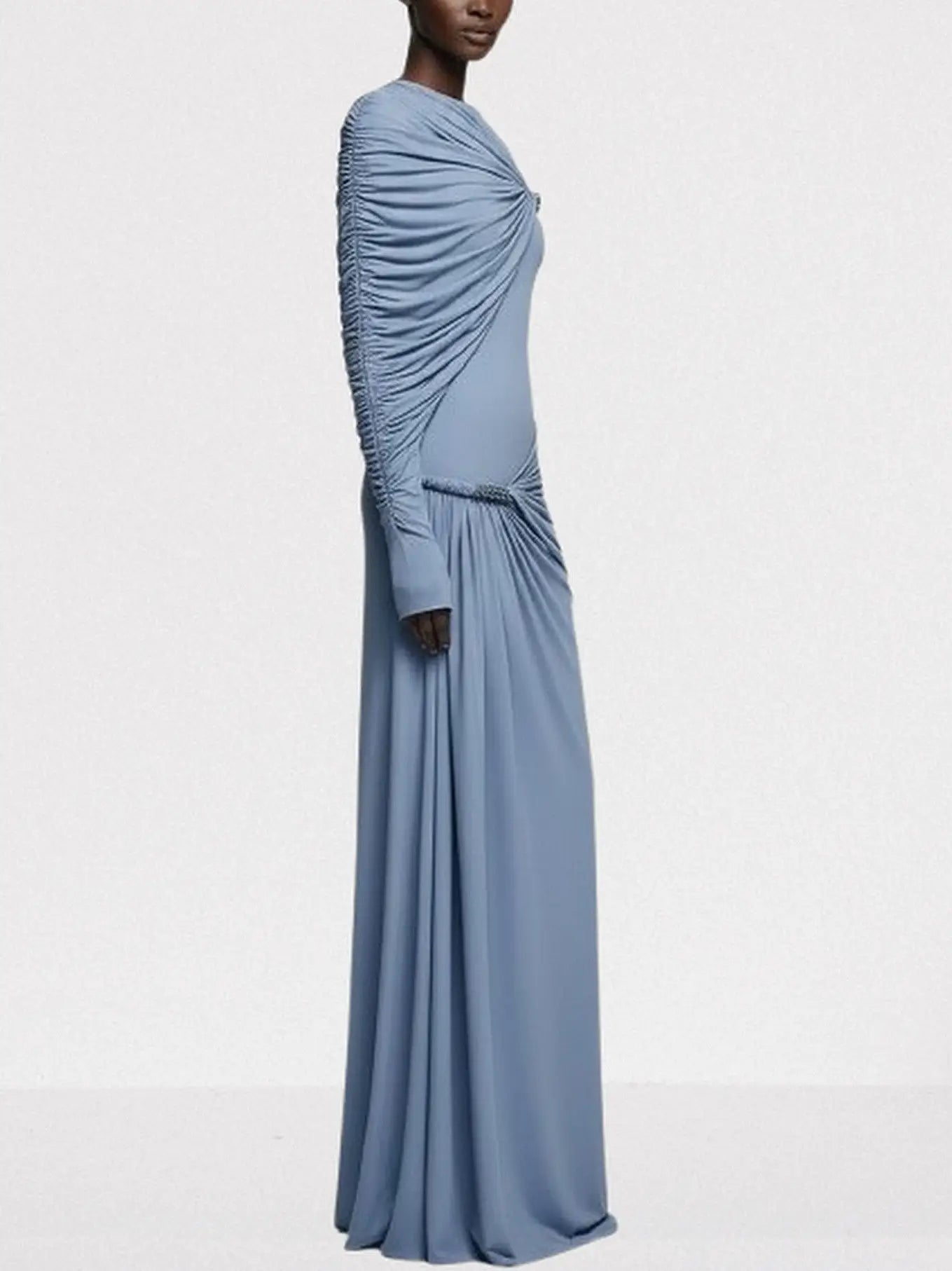 Asymmetrical Draped Long-Sleeve Jersey Gown - Dresses