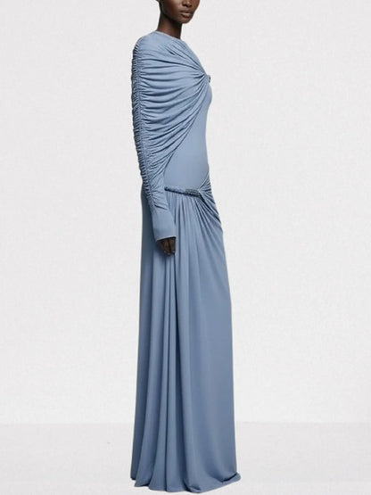 Asymmetrical Draped Long-Sleeve Jersey Gown - Dresses