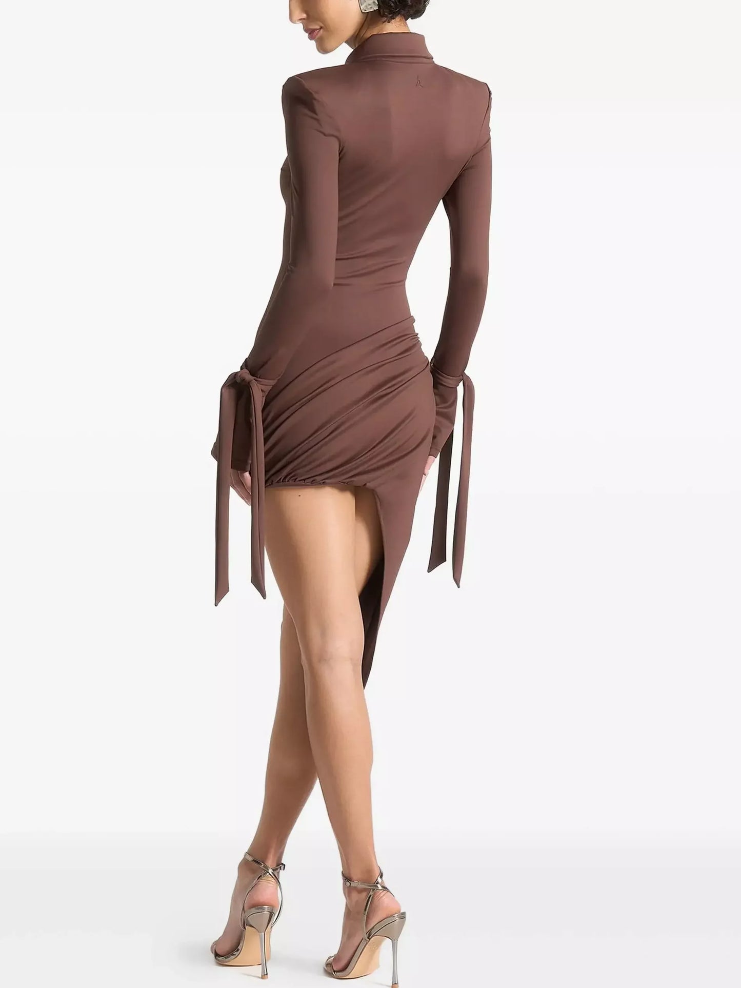Asymmetrical Draped Long Sleeve Mini Dress Dresses