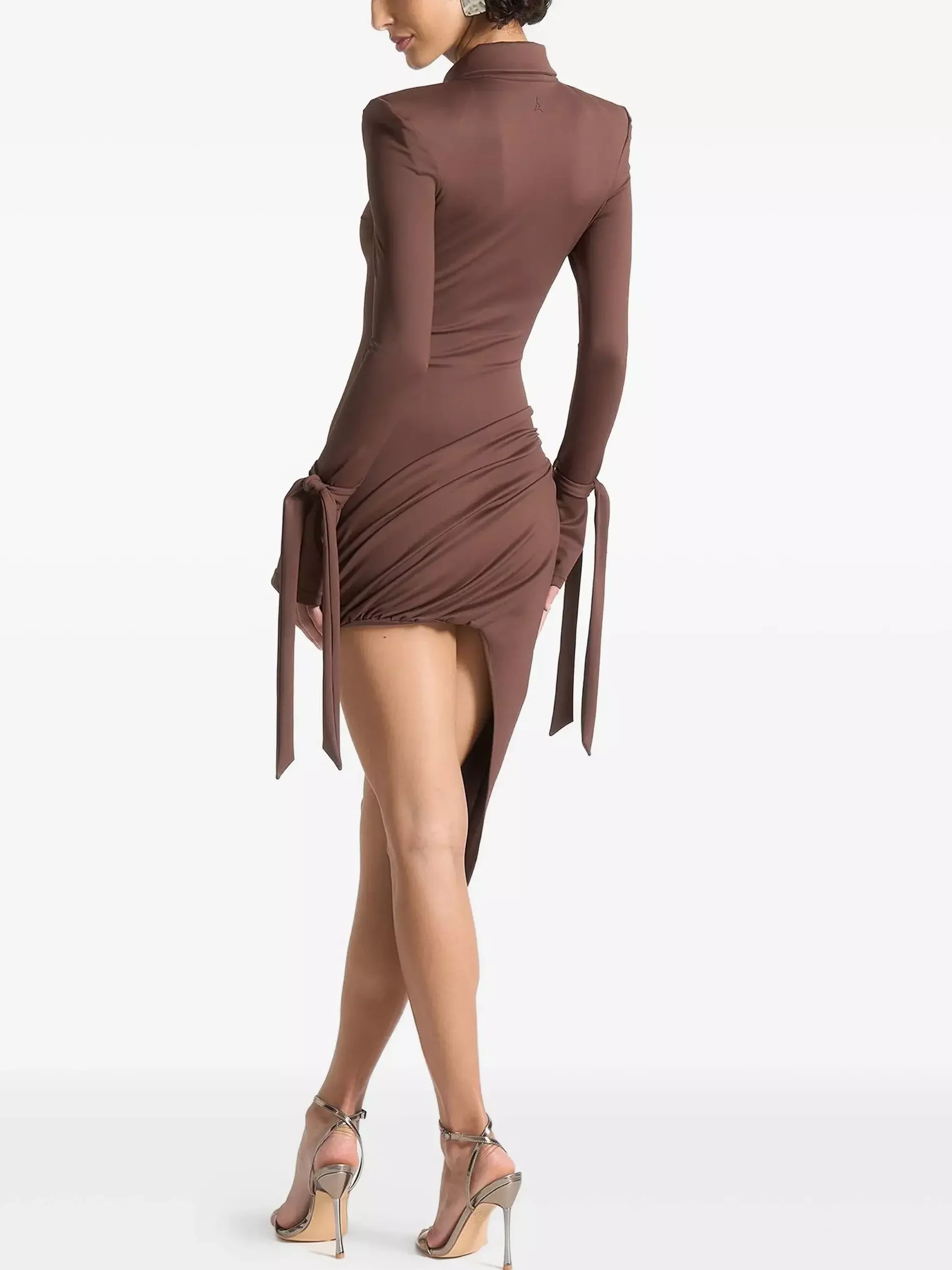 Asymmetrical Draped Long Sleeve Mini Dress Dresses