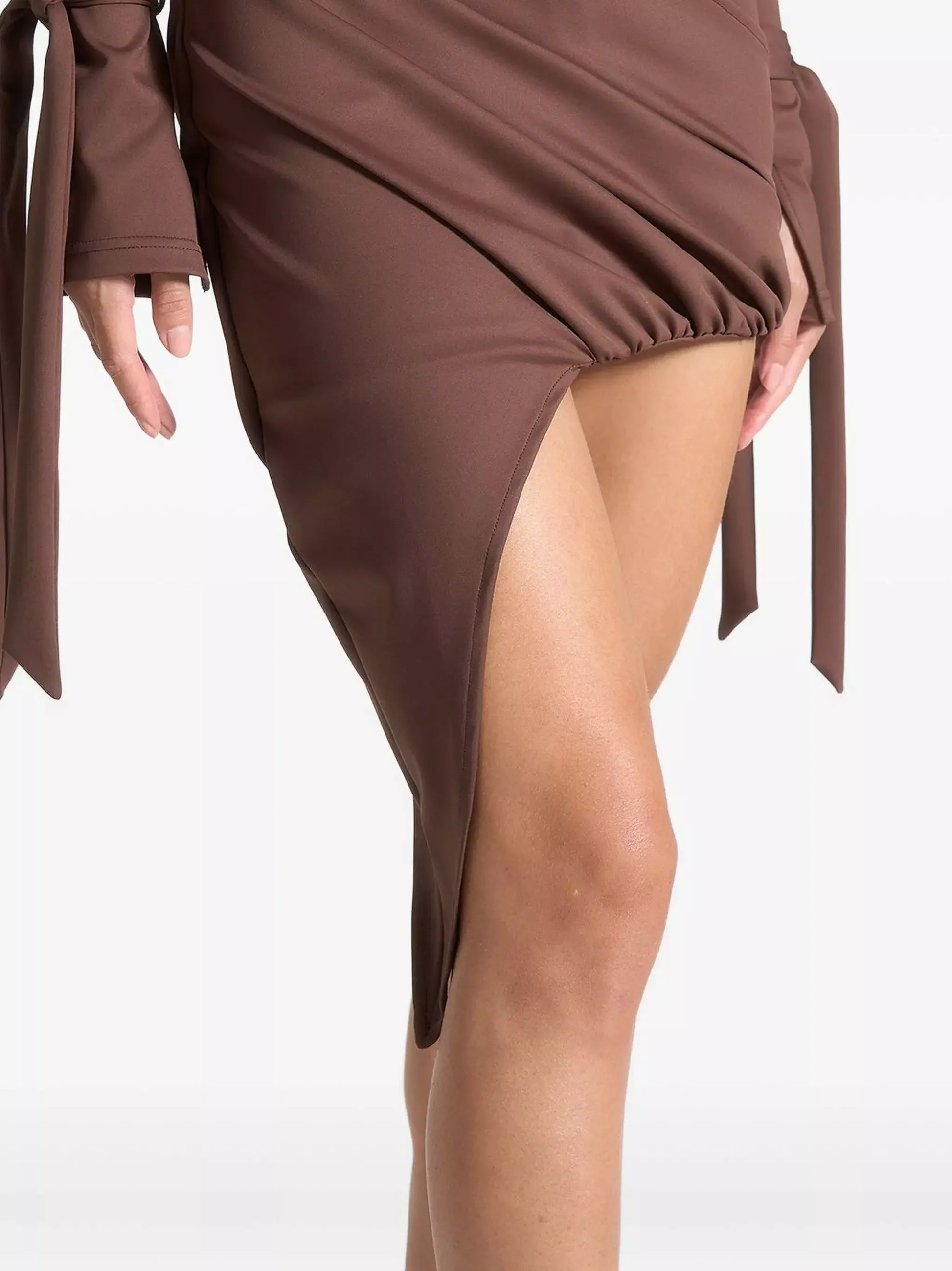 Asymmetrical Draped Long Sleeve Mini Dress Dresses