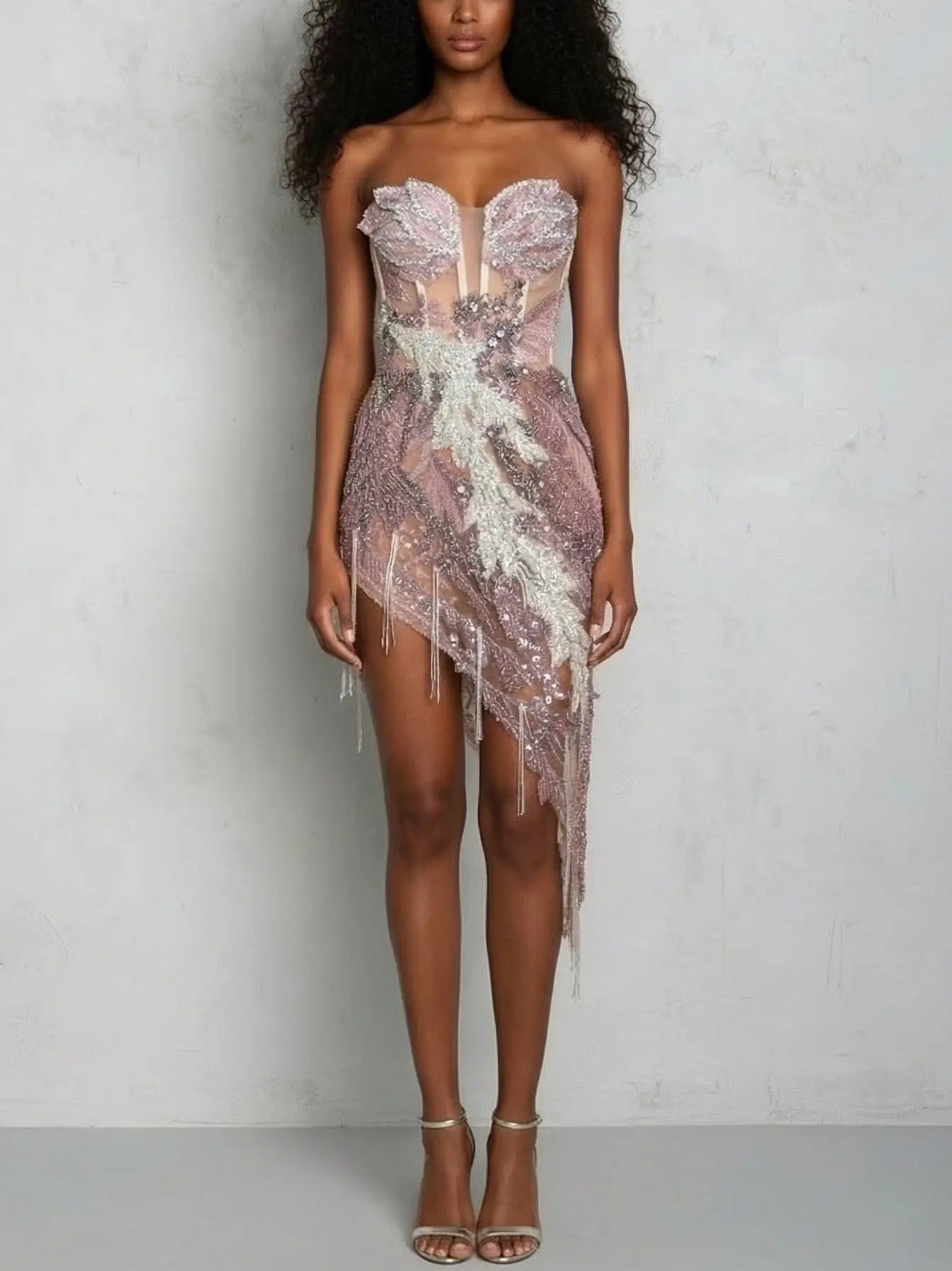 Asymmetrical Embellished Strapless Corset Dress - Dresses