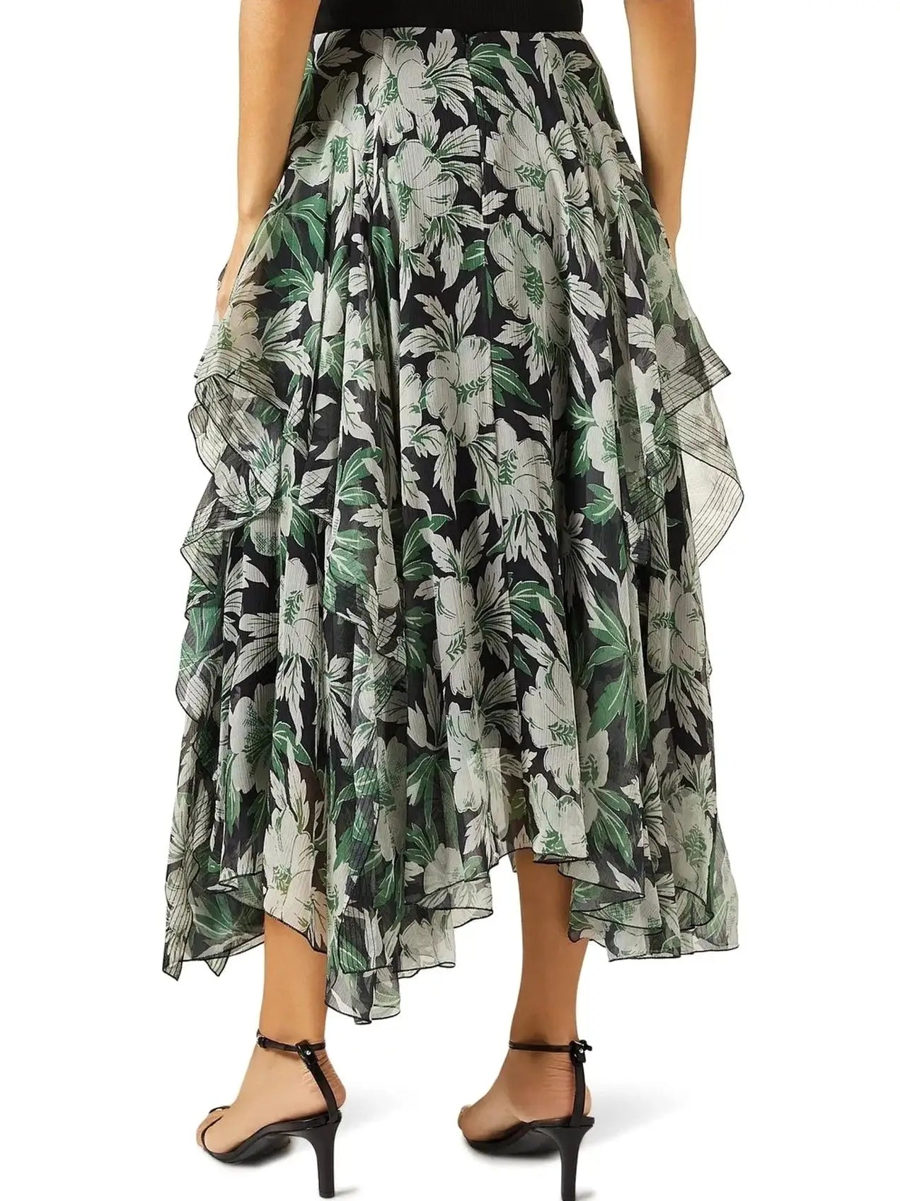 Asymmetrical Hibiscus Floral Print Midi Skirt - Skirts