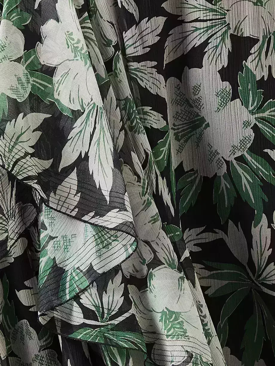 Asymmetrical Hibiscus Floral Print Midi Skirt - Skirts