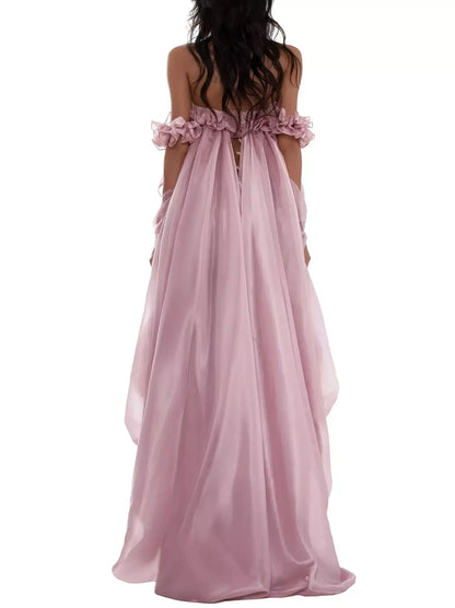 Asymmetrical High-Low Bubble Chiffon Dress - Dresses