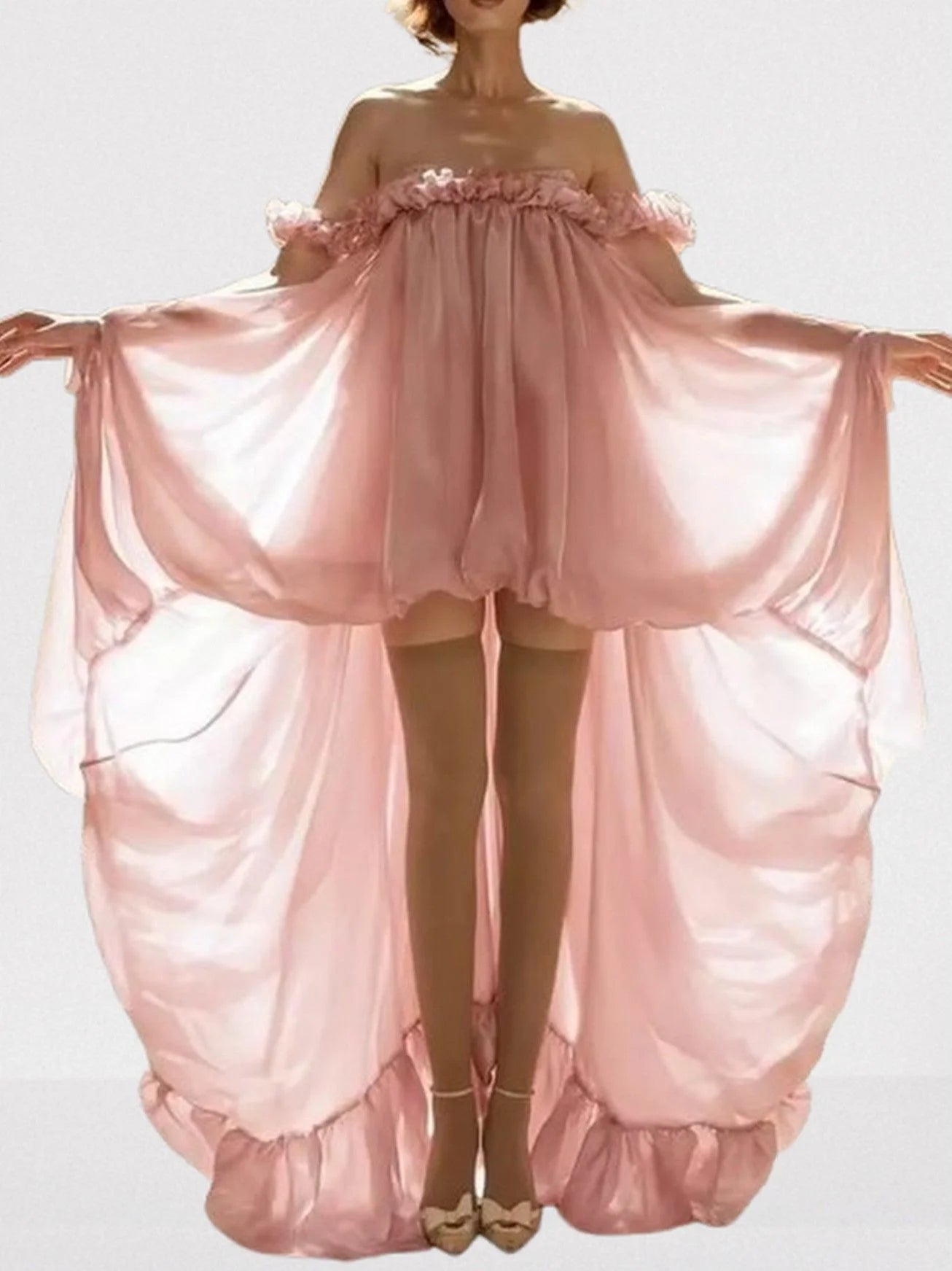 Asymmetrical High-Low Bubble Chiffon Dress - Dresses