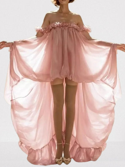 Asymmetrical High-Low Bubble Chiffon Dress - Dresses