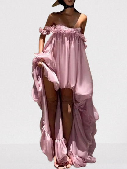 Asymmetrical High-Low Bubble Chiffon Dress - Dresses