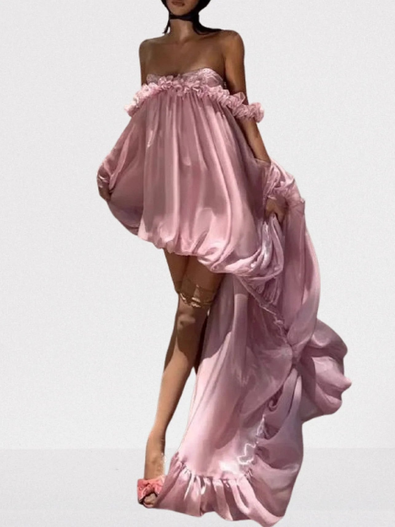 Asymmetrical High-Low Bubble Chiffon Dress - Dresses