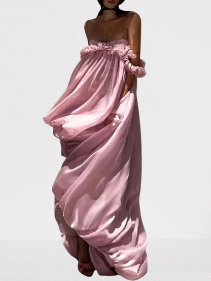 Asymmetrical High-Low Bubble Chiffon Dress - Dresses