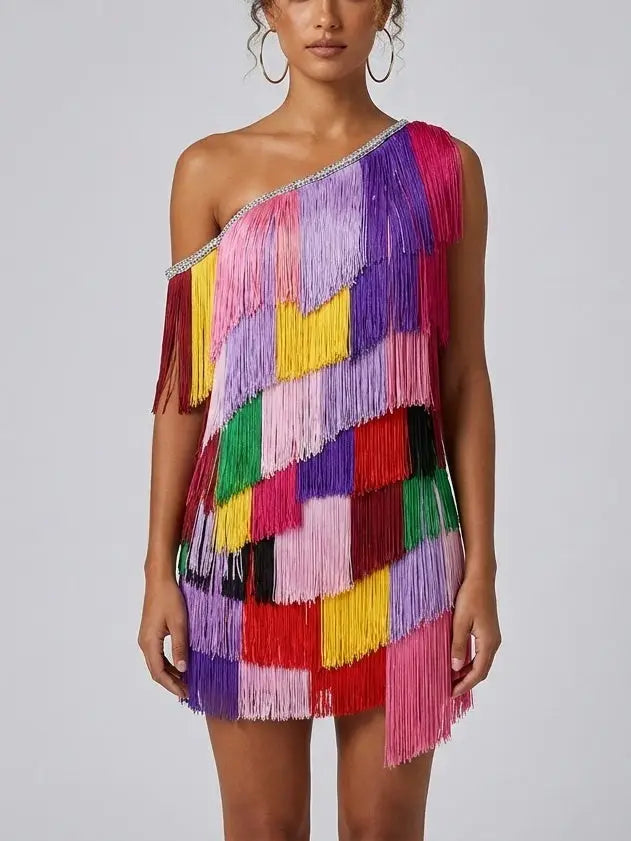 vibrant multicolor fringe evening dress vibrant multicolor fringe evening dress