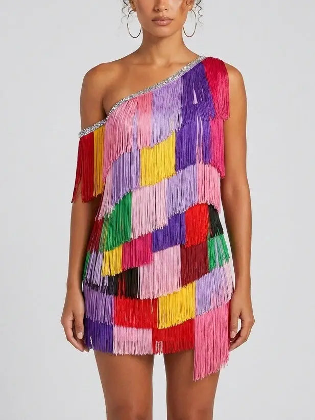 multicolor mini dress vibrant multicolor fringe evening dress