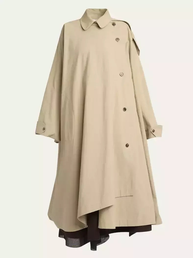Asymmetrical Oversize Twill Trench Coat - Coats