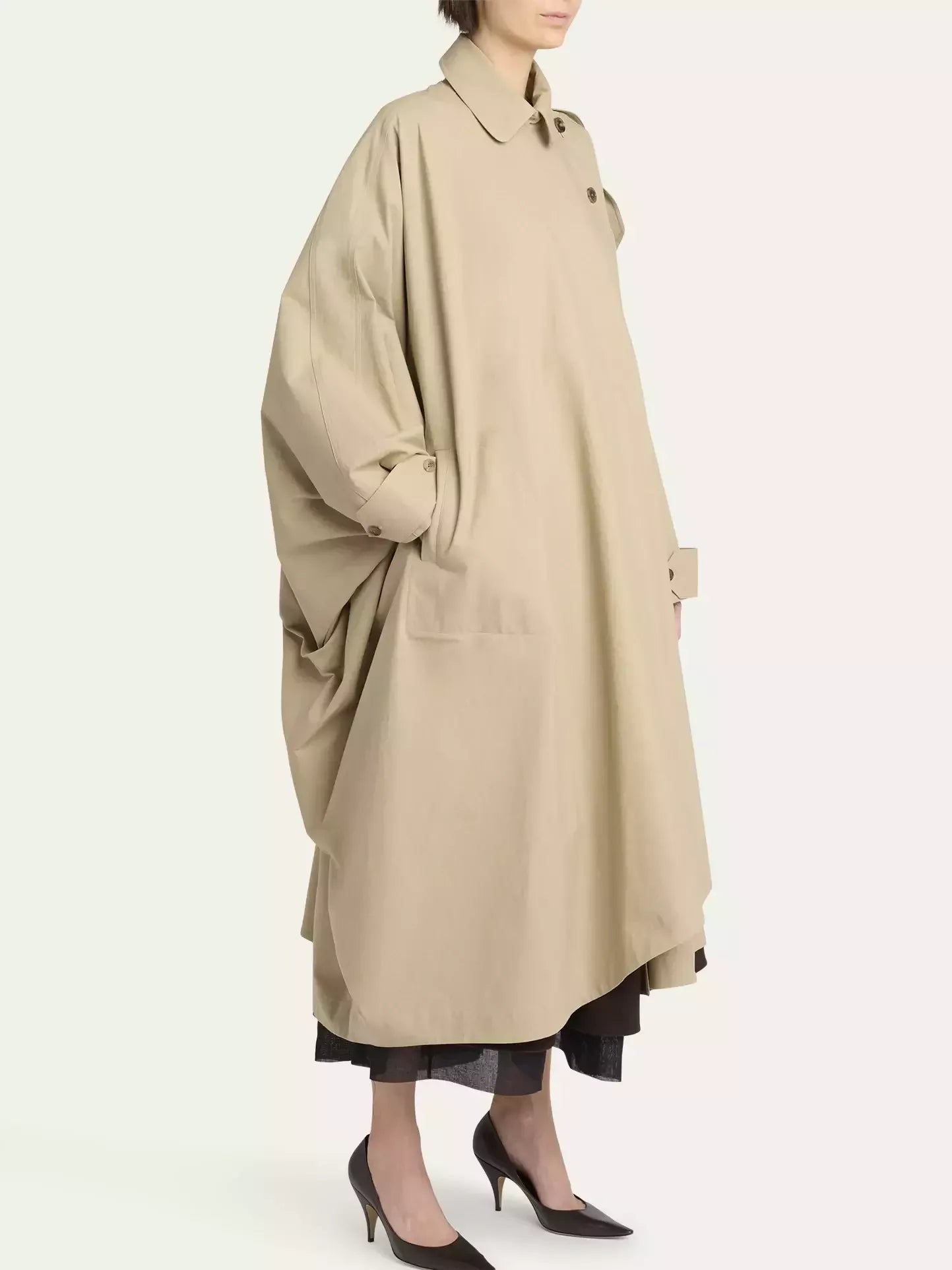 Asymmetrical Oversize Twill Trench Coat - Coats