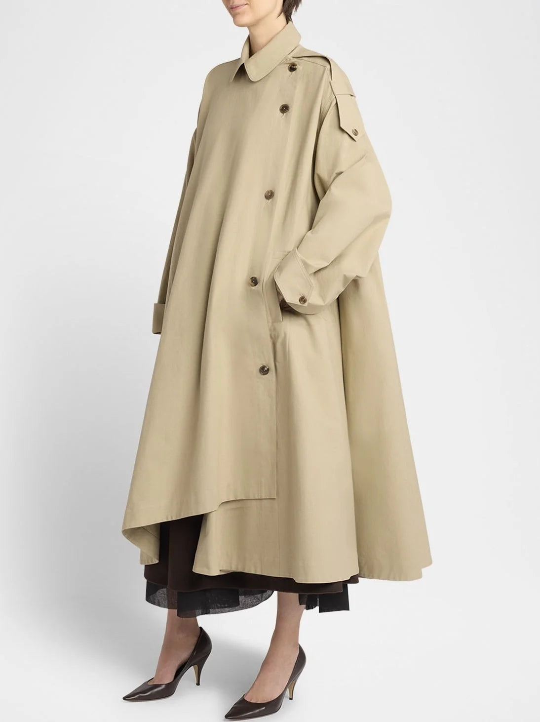 Asymmetrical Oversize Twill Trench Coat - Coats