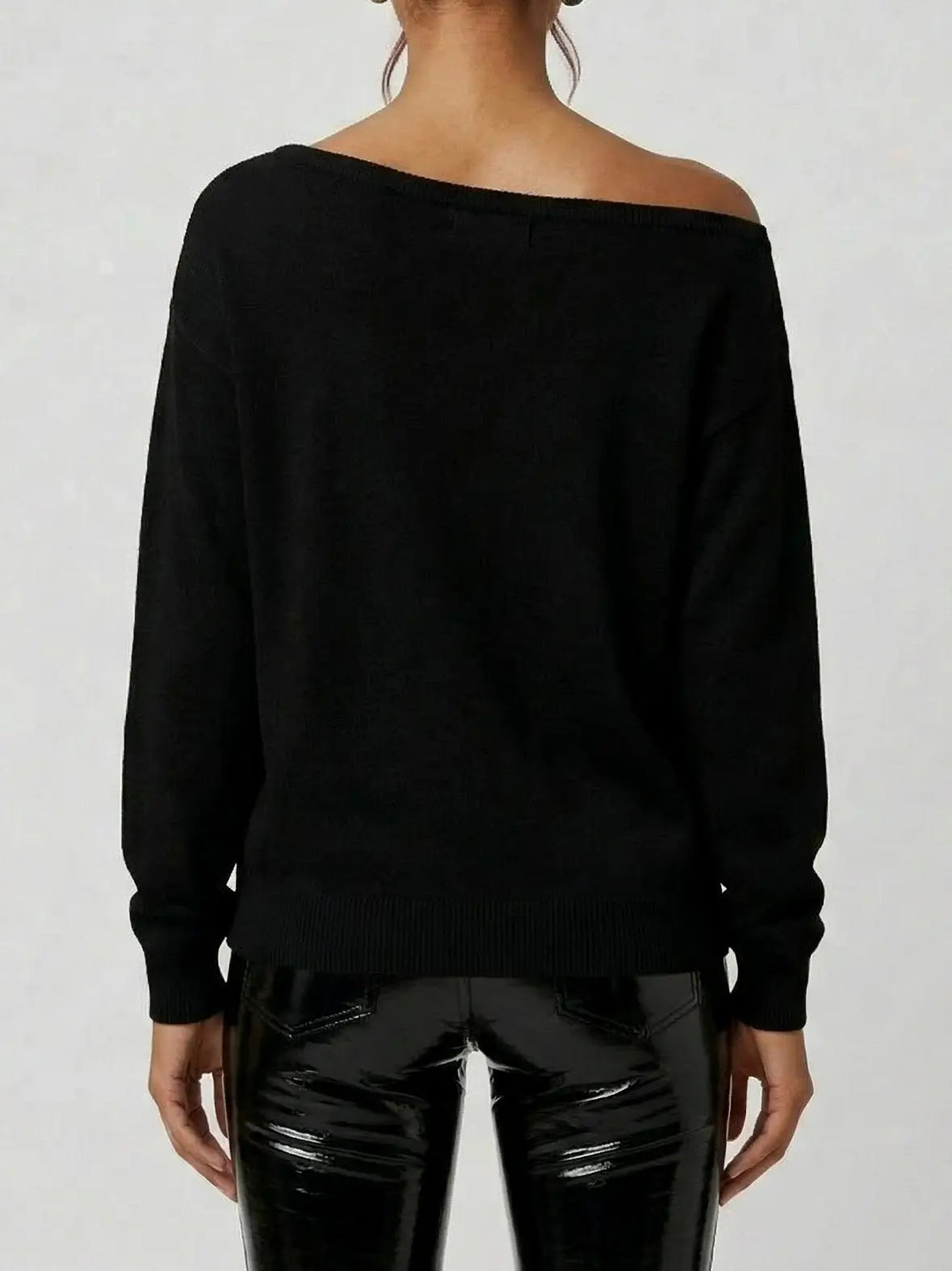 Asymmetrical Oversized Black Sequin Floral Sweatshirt - Tops