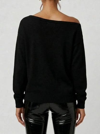 Asymmetrical Oversized Black Sequin Floral Sweatshirt - Tops