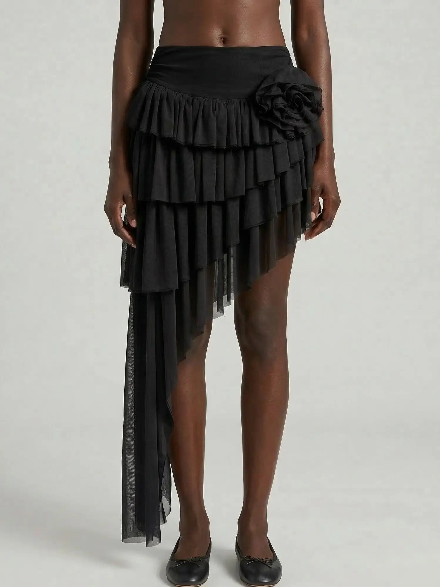 Asymmetrical Ruffle Tulle Skirt - Small / Black - Skirts