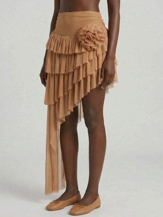 Asymmetrical Ruffle Tulle Skirt - Skirts