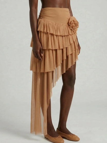 Asymmetrical Ruffle Tulle Skirt - Skirts