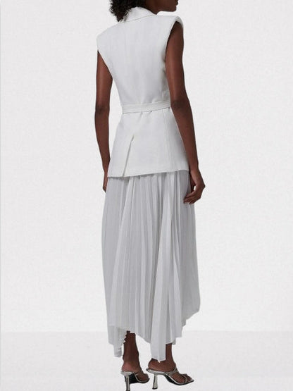 Asymmetrical Sleeveless Pleated Crepe Blazer Dress Dresses
